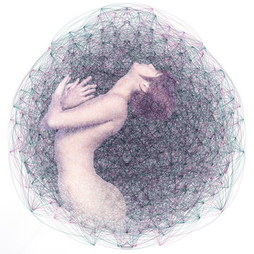 Woman with graphic overlay pattern