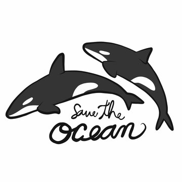 Whale killer save the ocean cartoon vector illustration