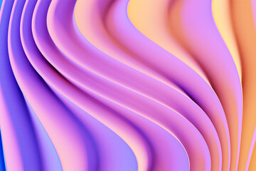 3d illustration of a stereo strip of different colors. Geometric stripes similar to waves. Abstract   pink and orange   glowing crossing lines pattern