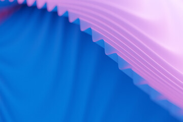 3d illustration of a stereo strip of different colors. Geometric stripes similar to waves. Abstract  pink and blue   glowing crossing lines pattern
