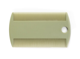 Flea comb for cats and dogs, top view. Green fine-toothed pet comb for all hair and fur types. Comb...