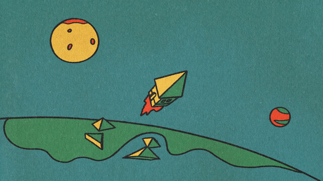 House Rocket Flying In Space Illustration