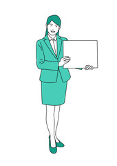 パネル　説明　スーツ　女性　グリーン
