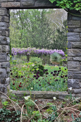 Looking through the window ruins. Chanticleer Garden, Wayne, Pennsylvania.