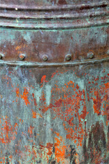 Aged metal planter at entrance to Chanticleer Garden, Wayne, Pennsylvania.