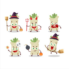 Halloween expression emoticons with cartoon character of horseradish