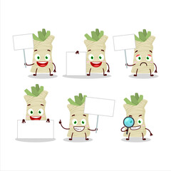 Horseradish cartoon in character bring information board