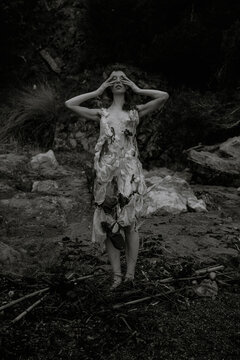Woman wearing plastic dress