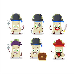 Cartoon character of horseradish with various pirates emoticons