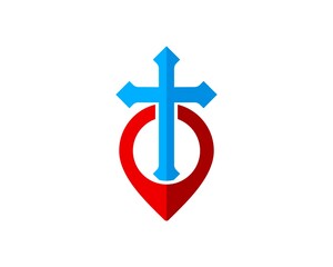 Red pin location with religion cross inside