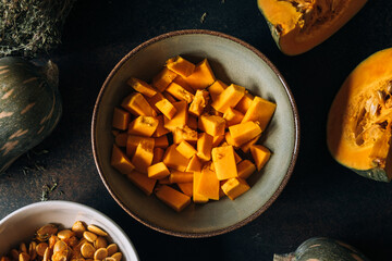 Pumpkins on dark background