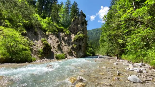 Valley Wimbachtal with Wimbach river in the Berchtesgaden Alps, Germany.