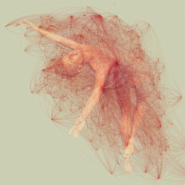 Sensual woman with graphical overlay and eyes closed dancing