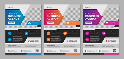 Modern business flyer template design for company service promotion. Creative corporate poster layout with agency logo & icon. Official web banner for online digital marketing & advertisement.