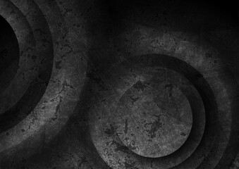 Grey black circles abstract tech grunge background. Geometric vector design