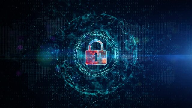 Padlock of Cyber Security Digital Data, Digital Data Network Protection, Global Network Internet Connection Future Background Concept.