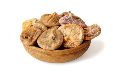Tasty dried figs in the basket isolated on white
