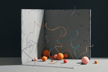 Abstract of spheres, composition with geometric shapes, modern background design