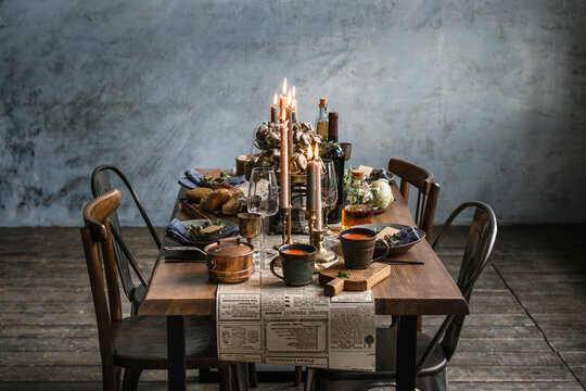 Table is served in rustic style.