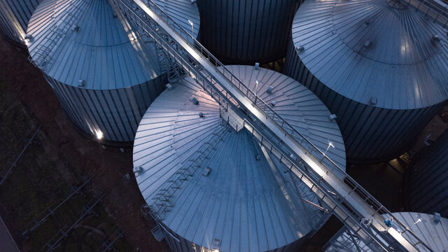 Modern silos with paths on top