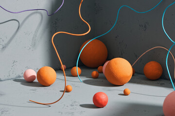 Abstract of spheres, composition with geometric shapes, modern background design