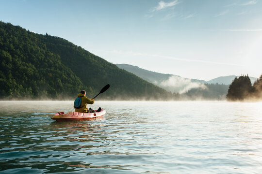 Man paddling in a canoe