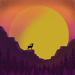 Naklejka premium A deer and full moon in the. Forest for wildlife or landscape concept