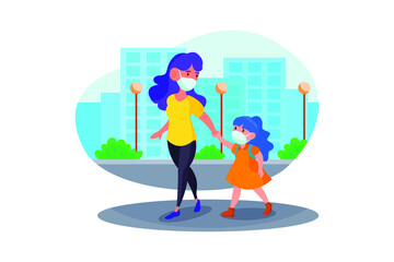 The mother and her daughter are on their way home from school.