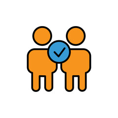 People lineal color icon with check. friendship. the icon can be used for application icon, web icon, infographic. Editable stroke. Design template vector