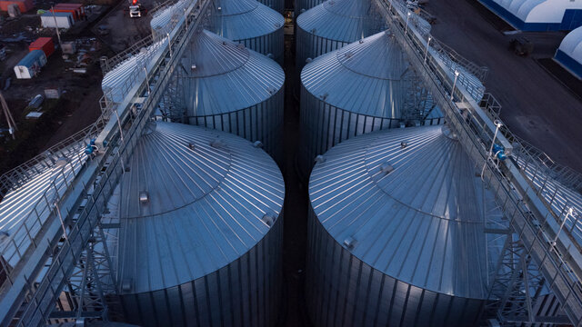 Rows of silos with conveyors