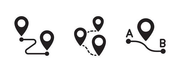 Map, route, gps distance, roadmap icon set. Vector graphic illustration. Suitable for website design, logo, app, template, and ui.  
