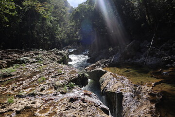 Strong river with waterfall
