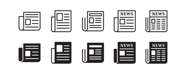 Newspaper, journal, newsletter, newsprint, periodical icon set. Vector graphic illustration. Suitable for website design, logo, app, template, and ui. 