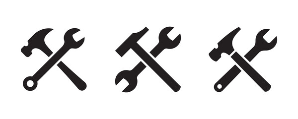 Hammer and wrench icon set. Vector graphic illustration. Suitable for website design, logo, app, template, and ui. 