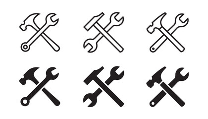 Hammer and wrench icon set. Vector graphic illustration. Suitable for website design, logo, app, template, and ui. 