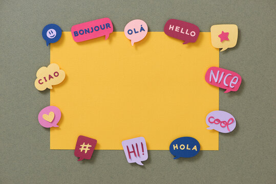 Cool OK Yes thank you, Speech bubbles with dialog words make by paper.