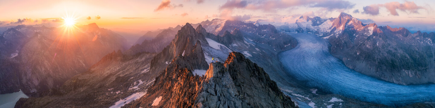Massive swiss alps mountain and glacier panorama