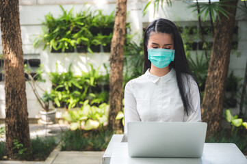 business worker with surgical face mask, coronavirus COVID-19 protection concept, new normal...