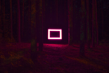 Neon red rectangle in the woods