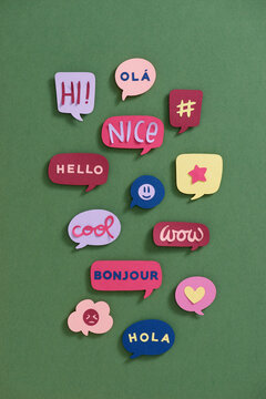 Colorful stickers with emotional phrases.