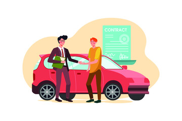 Car dealership seller greeting customer