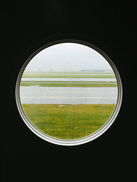 View out of a circular airplane window