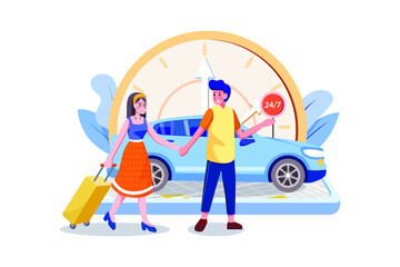 Taxi online 24 hours a day. People using online ordering taxi car sharing mobile application concept