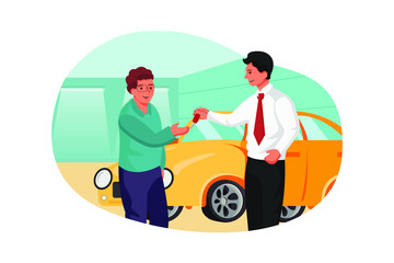 Employees wholesale car keys to buyer at the showroom
