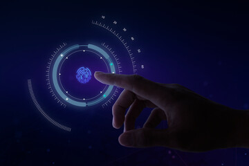 Biometrics fingerprint scan on interactive screen