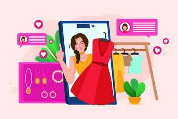 Live streaming to sell fashion online by blogger.