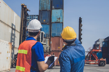 Foreman of container inspection workers prepare export products