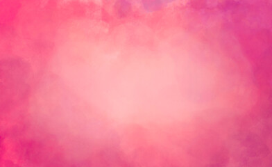 Obraz premium Pink watercolor background painting on paper texture, bright fuchsia hot pink and purple border with soft pastel mauve and rose colors in center, blotches and paint bleed design