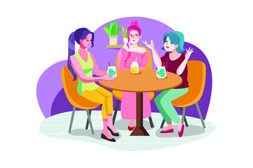 Smiling friends meeting and talking over a cup of coffee.