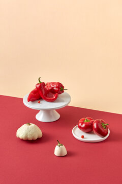 Fresh sweet paprika and natural squash vegetables.